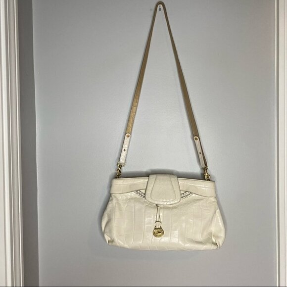 Brahmin Vintage Croc Embossed White Leather Shoulder Bag - Picture 2 of 7